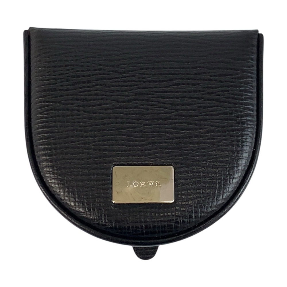 LOEWE Vintage Black Leather Wallet/Coin Purse with Silver Hardware for Men